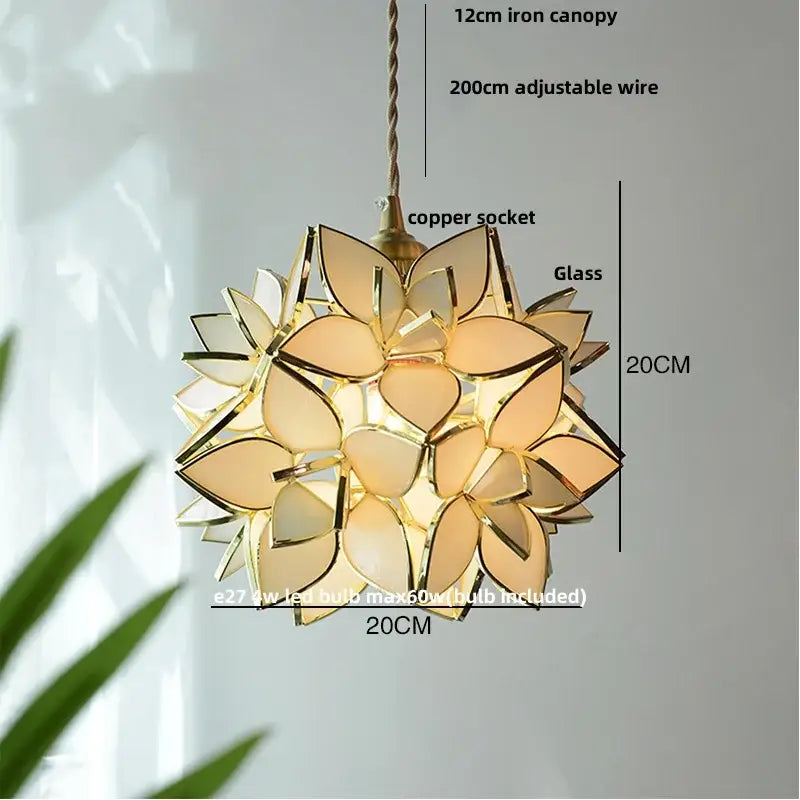 Floral stained glass pendant light dining room glass copper led fixture