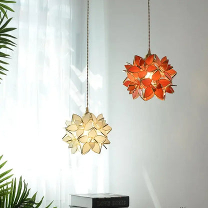 Floral stained glass pendant light dining room glass copper led fixture