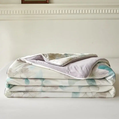 Floral teal & lavender knitted cotton print summer quilt bedroom blanket