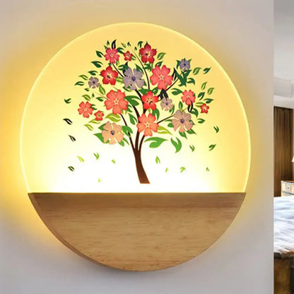 Floral tree acrylic shade wall light bedroom night light