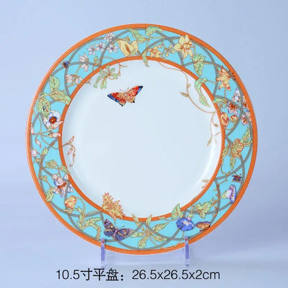 Floral turquoise & gold bone dinnerware set dining room tableware