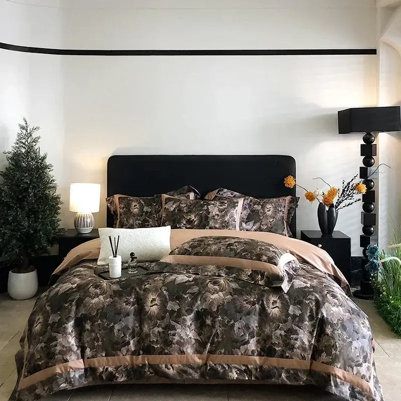 Floral watercolor blue & white egyptian cotton bedding set bedroom