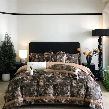 Floral watercolor blue & white egyptian cotton bedding set bedroom