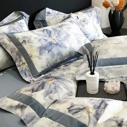 Floral watercolor blue & white egyptian cotton bedding set bedroom