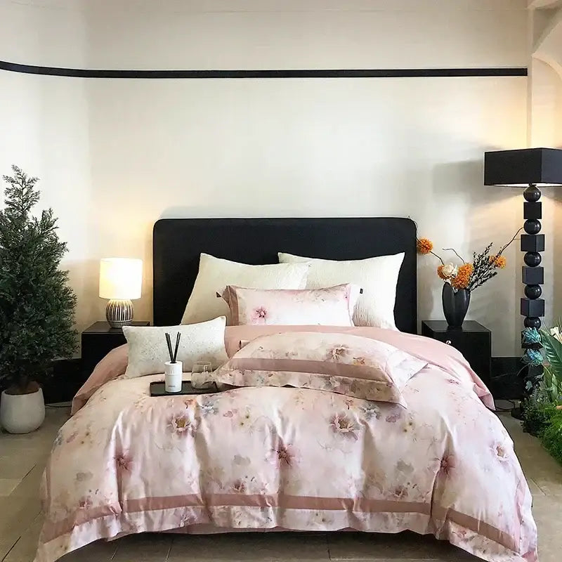 Floral watercolor blue & white egyptian cotton bedding set bedroom