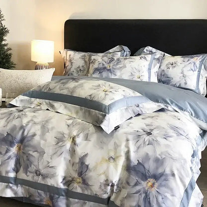 Floral watercolor blue & white egyptian cotton bedding set bedroom