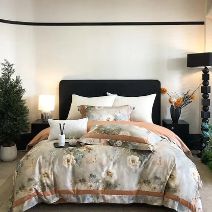 Floral watercolor blue & white egyptian cotton bedding set bedroom