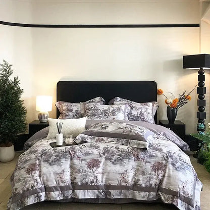 Floral watercolor blue & white egyptian cotton bedding set bedroom