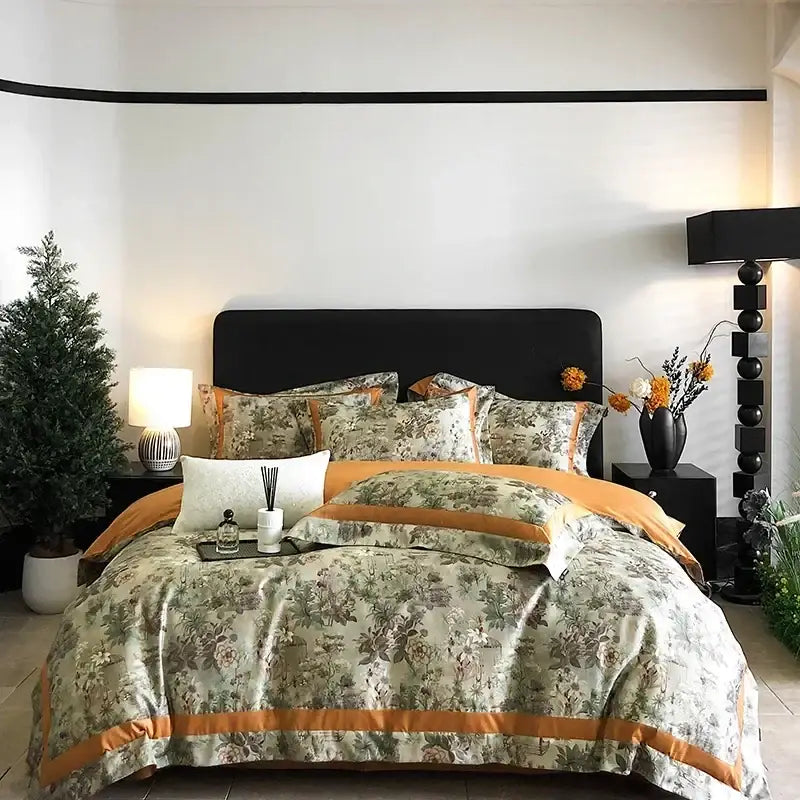 Floral watercolor blue & white egyptian cotton bedding set bedroom