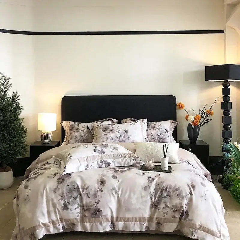 Floral watercolor blue & white egyptian cotton bedding set bedroom