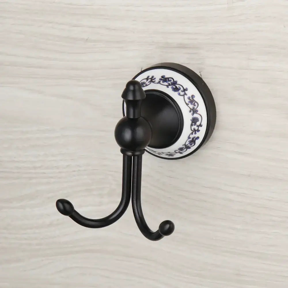 Floral white & black stainless steel bathroom towel hook