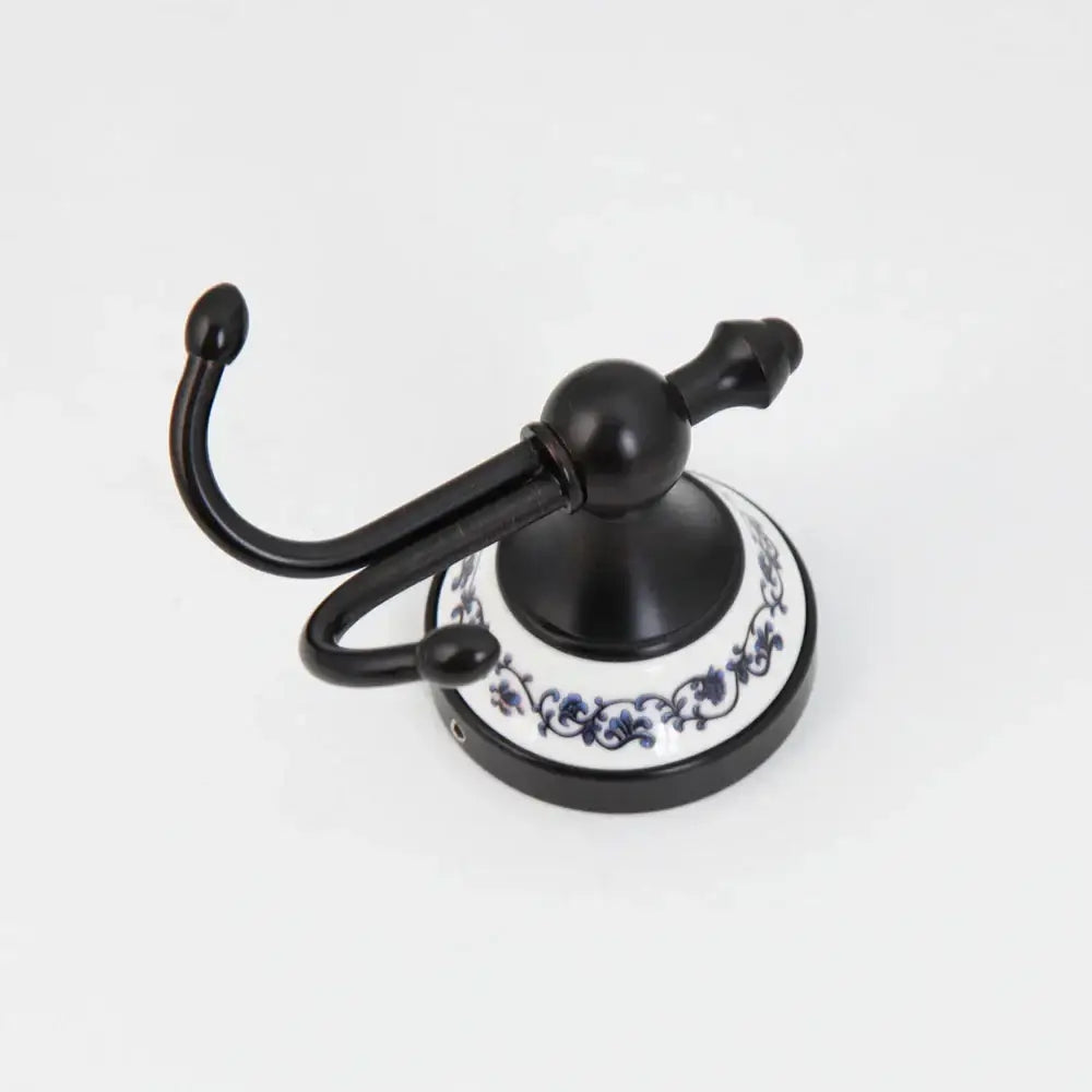 Floral white & black stainless steel bathroom towel hook