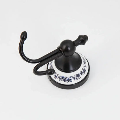 Floral white & black stainless steel bathroom towel hook