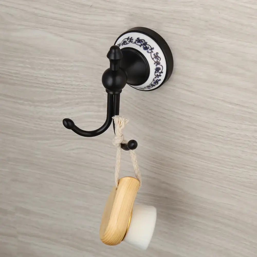Floral white & black stainless steel bathroom towel hook