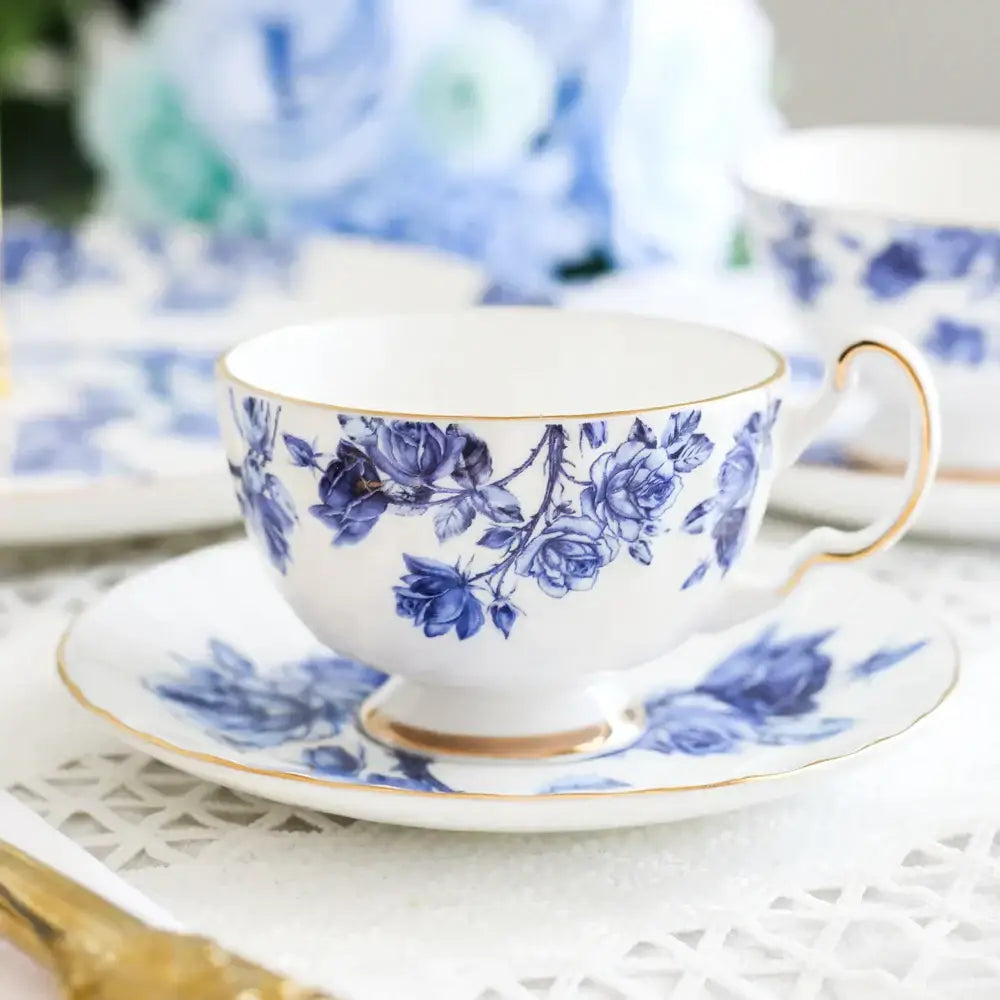 Floral white bone china tea cup set dining room gold rim drinkware