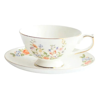 Floral white bone china tea cup set dining room gold rim drinkware