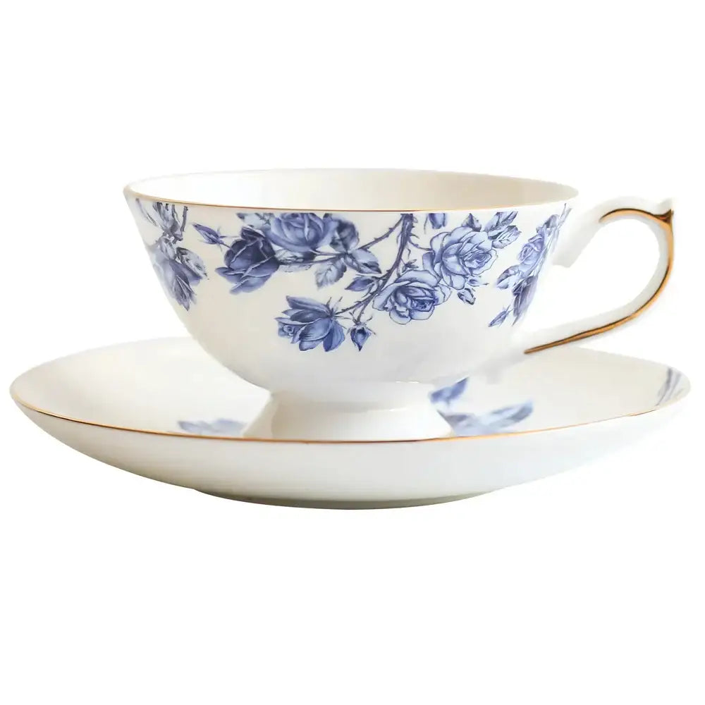 Floral white bone china tea cup set dining room gold rim drinkware