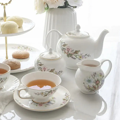 Floral white bone china tea set dining room tableware