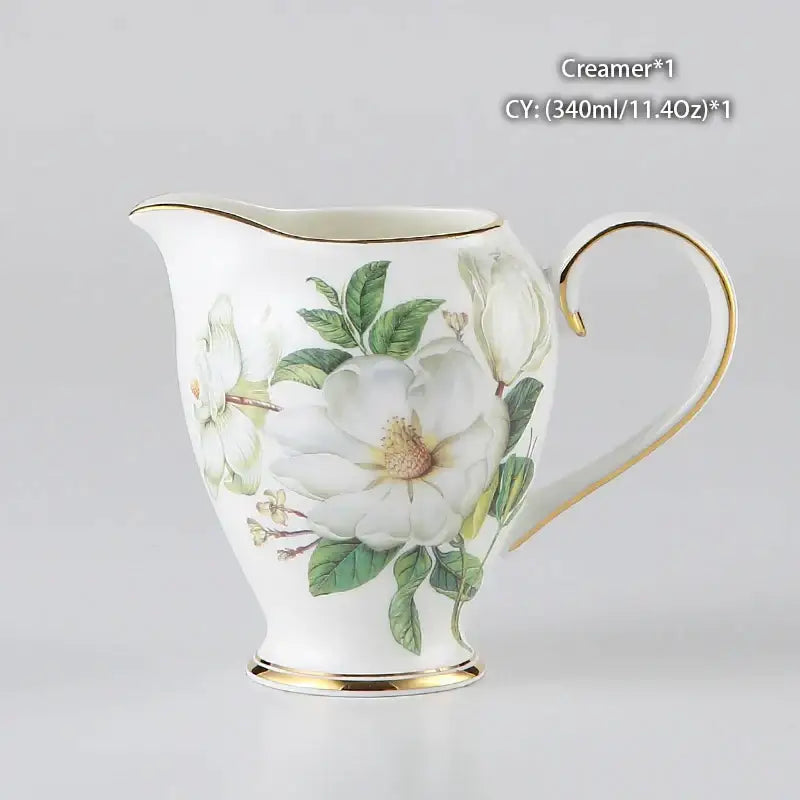 Floral white camellia bone china tea set dining room gold accents