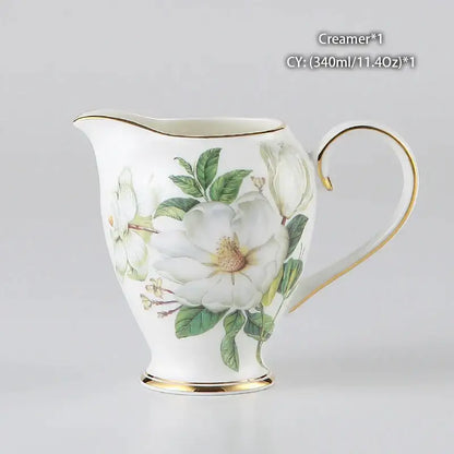 Floral white camellia bone china tea set dining room gold accents