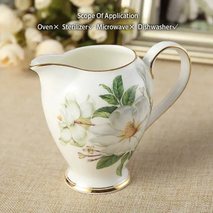 Floral white camellia bone china tea set dining room gold accents