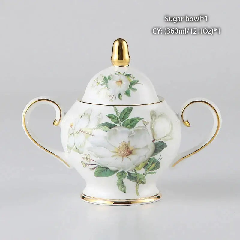 Floral white camellia bone china tea set dining room gold accents