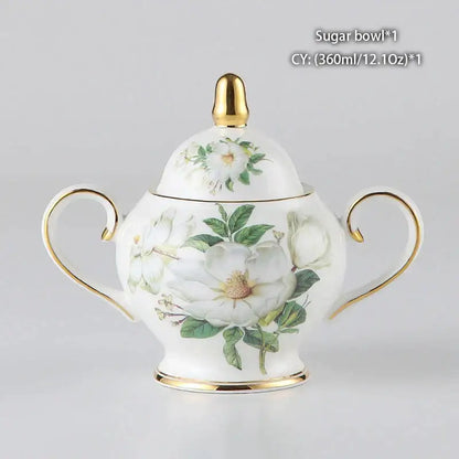 Floral white camellia bone china tea set dining room gold accents