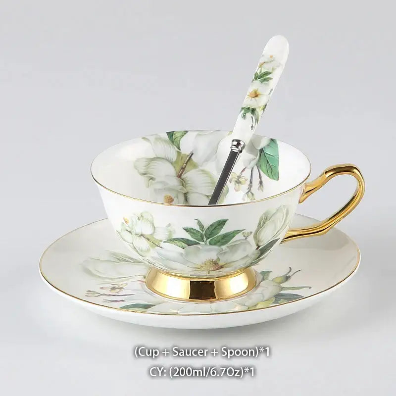 Floral white camellia bone china tea set dining room gold accents