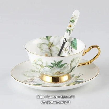 Floral white camellia bone china tea set dining room gold accents
