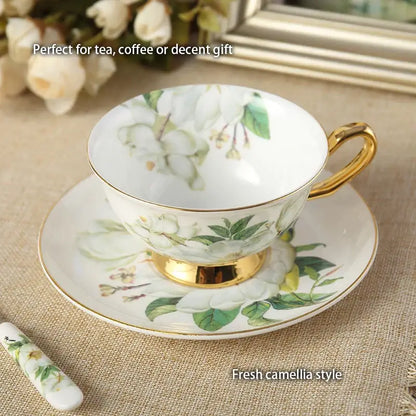 Floral white camellia bone china tea set dining room gold accents