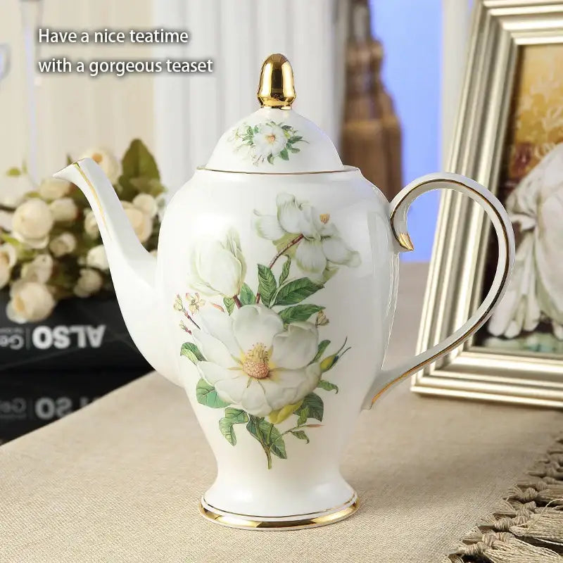Floral white camellia bone china tea set dining room gold accents