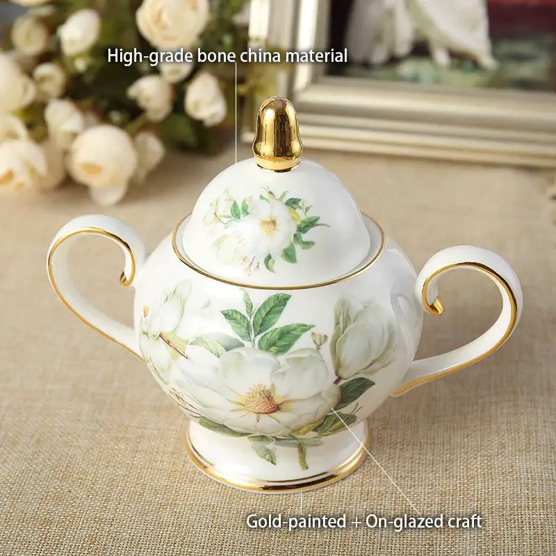 Floral white camellia bone china tea set dining room gold accents
