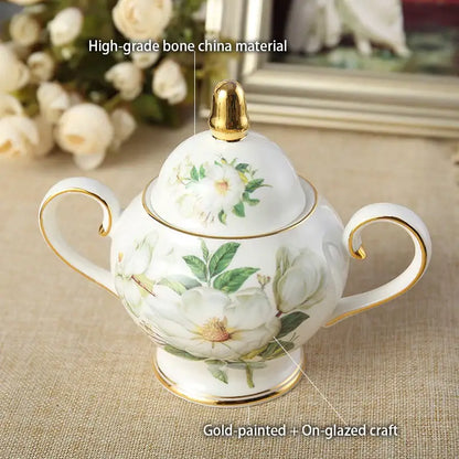 Floral white camellia bone china tea set dining room gold accents