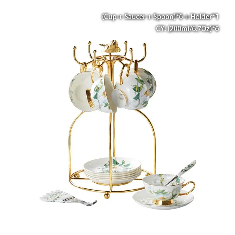 Floral white camellia bone china tea set dining room gold accents