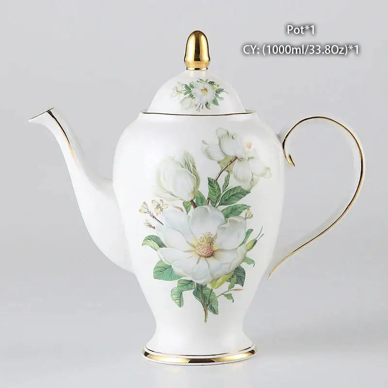 Floral white camellia bone china tea set dining room gold accents