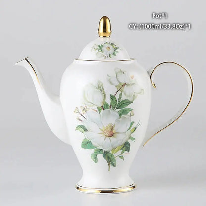 Floral white camellia bone china tea set dining room gold accents