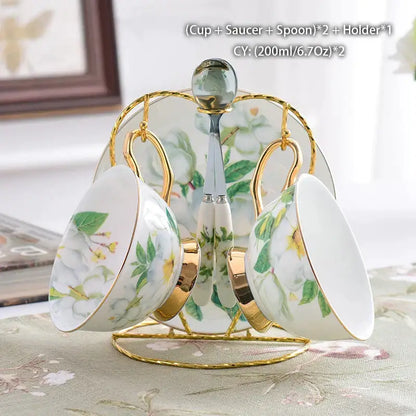 Floral white camellia bone china tea set dining room gold accents