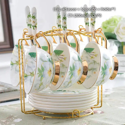 Floral white camellia bone china tea set dining room gold accents