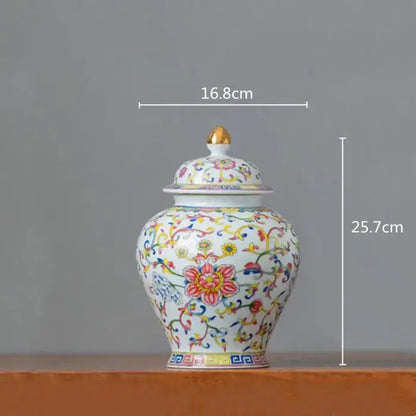 Floral white enamelled porcelain tea caddy ginger jar dining room