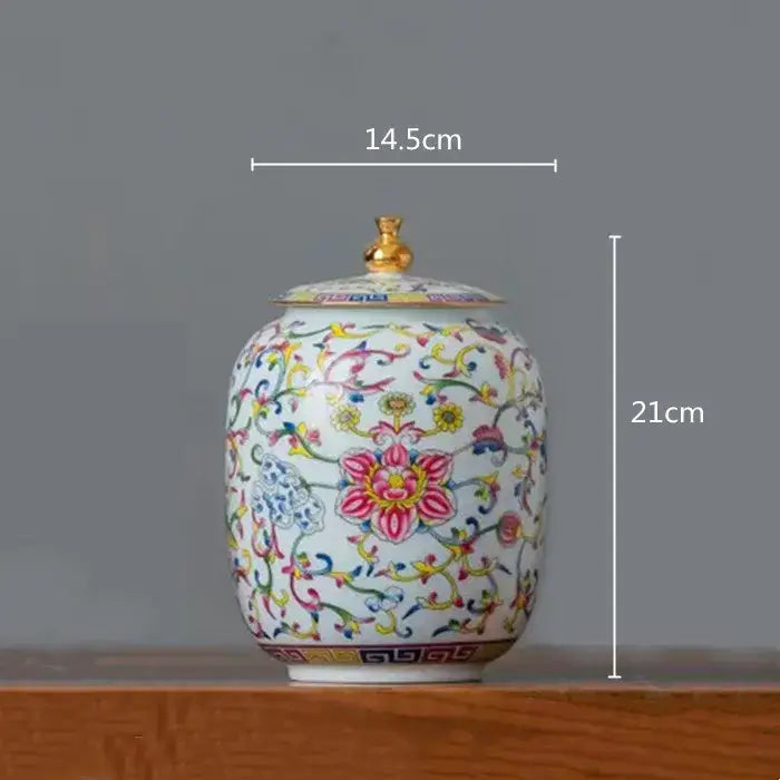 Floral white enamelled porcelain tea caddy ginger jar dining room