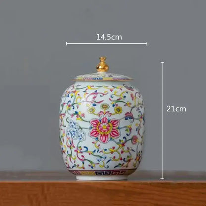 Floral white enamelled porcelain tea caddy ginger jar dining room