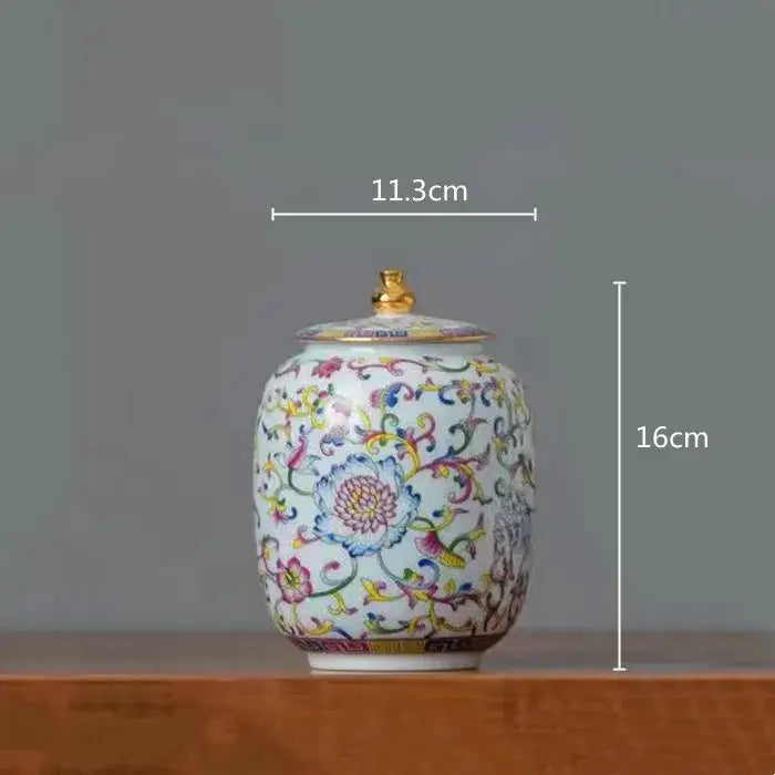 Floral white enamelled porcelain tea caddy ginger jar dining room