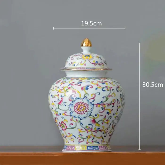 Floral white enamelled porcelain tea caddy ginger jar dining room