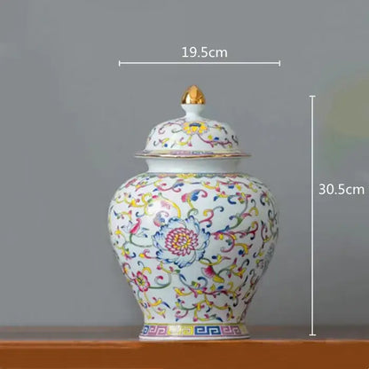 Floral white enamelled porcelain tea caddy ginger jar dining room