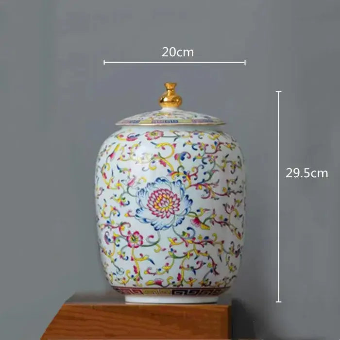 Floral white enamelled porcelain tea caddy ginger jar dining room