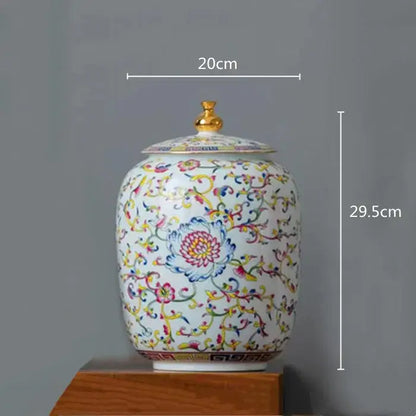 Floral white enamelled porcelain tea caddy ginger jar dining room