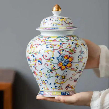 Floral white enamelled porcelain tea caddy ginger jar dining room