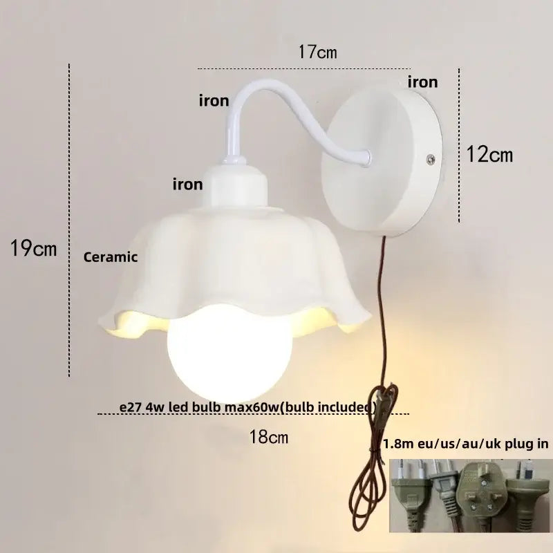 Floral white glass wall sconce with pull chain switch stair light