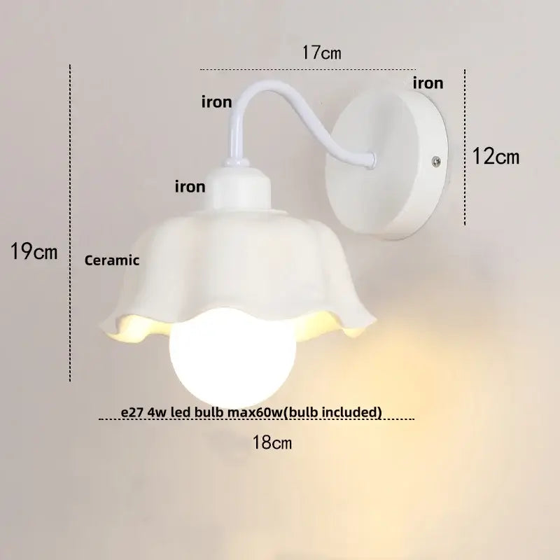 Floral white glass wall sconce with pull chain switch stair light