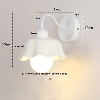 Floral white glass wall sconce with pull chain switch stair light